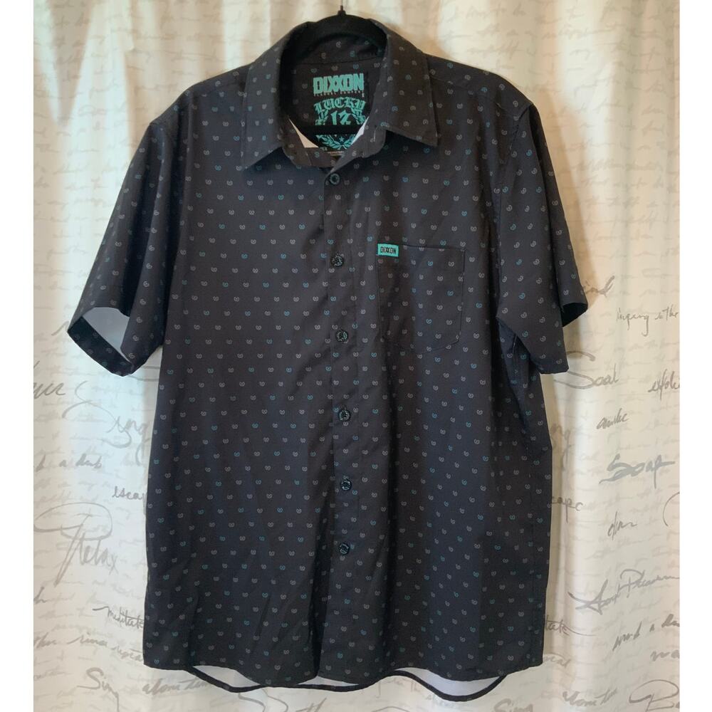 Dixxon Flannel Co Lucky 13 Performance Shirt Mens Large Black Teal Button Up